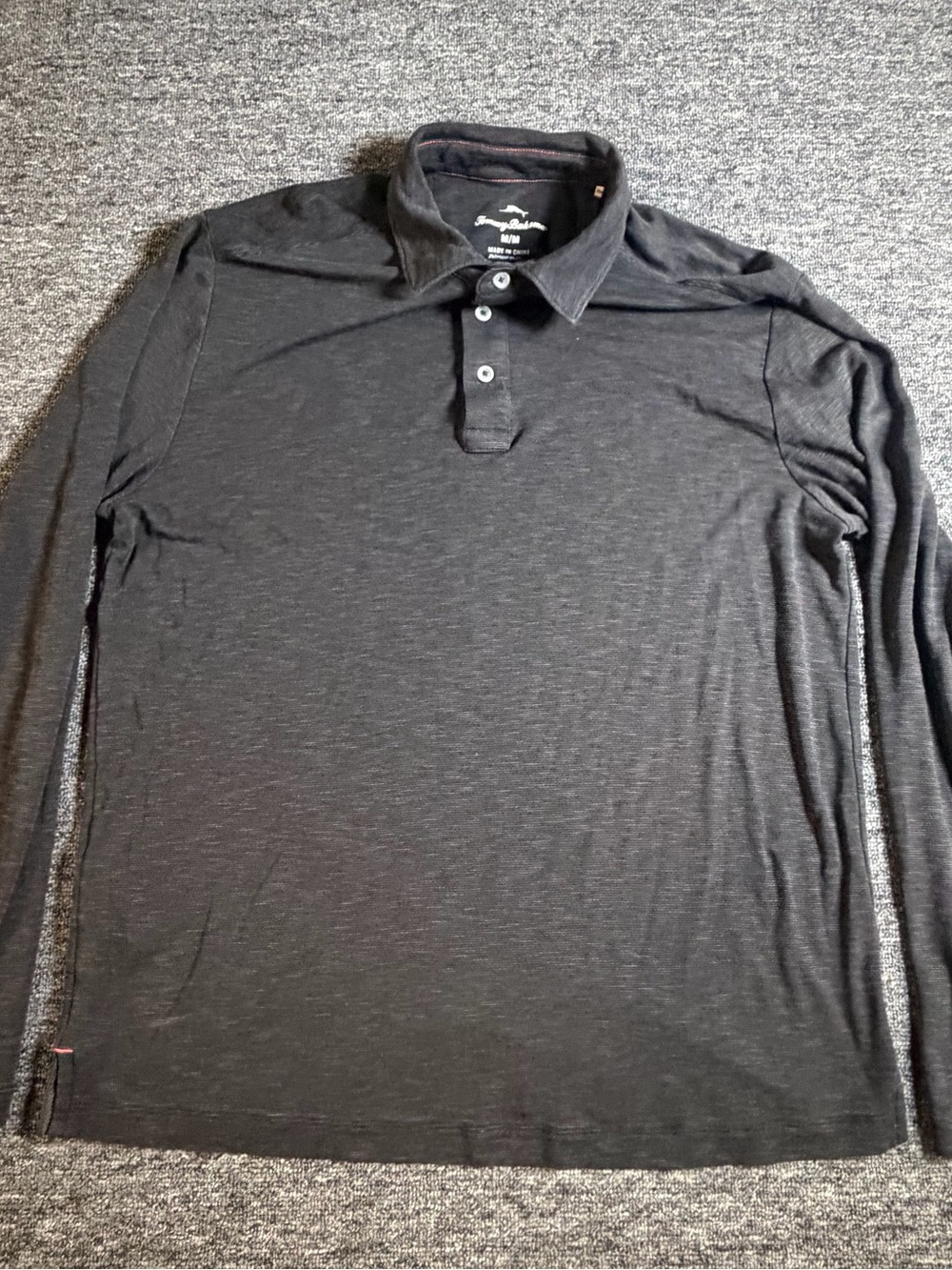 Tommy Bahama Mens Long Sleeve Polo Shirt Small Black Textured Golf Casual Model